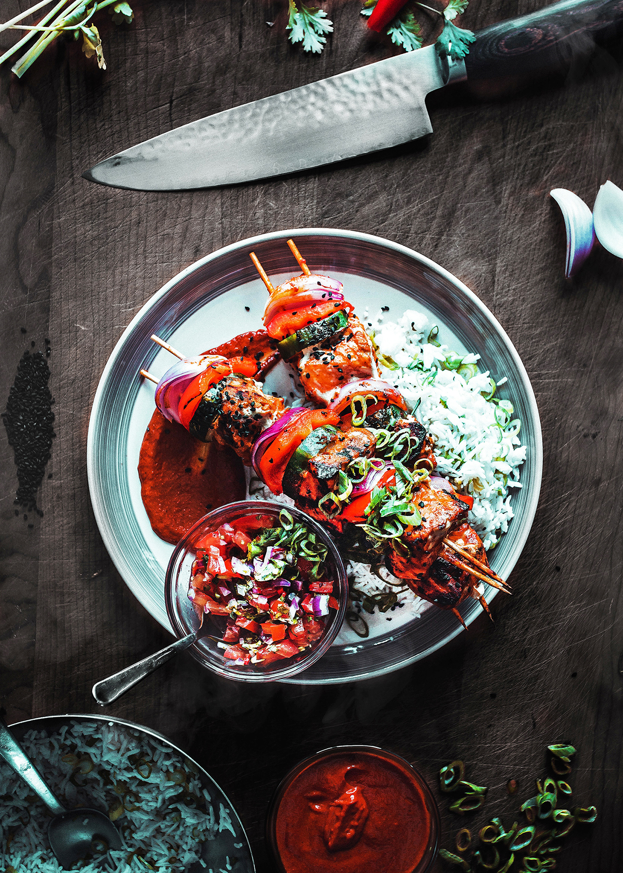 Skewers of meat and vegetables